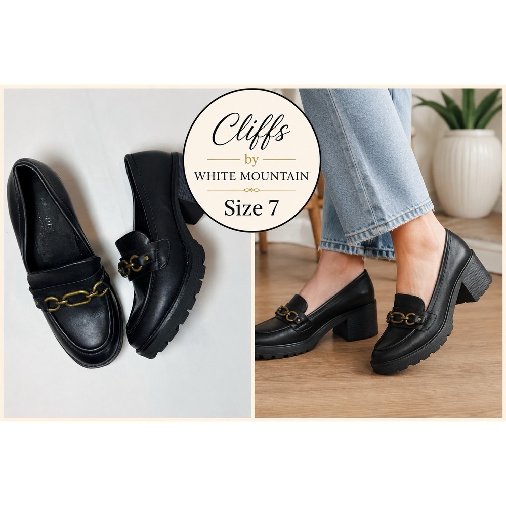 Cliffs by White Mountain Y2K Black Chunky Loafers Sz 7 Slip On Chain Detail